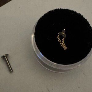 Blue Sapphire Trinity Earring w/ 18K gold chain (16 gauge, threaded)